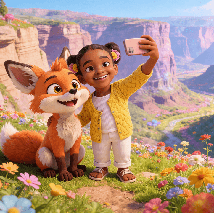 Child taking selfie with Pip