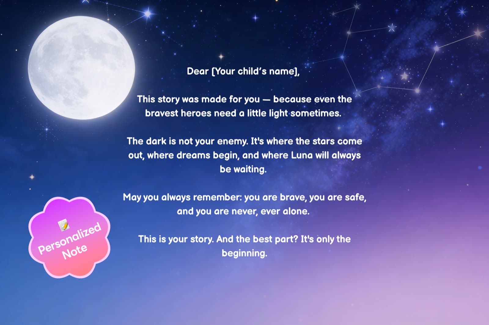 Personalized dedication note page