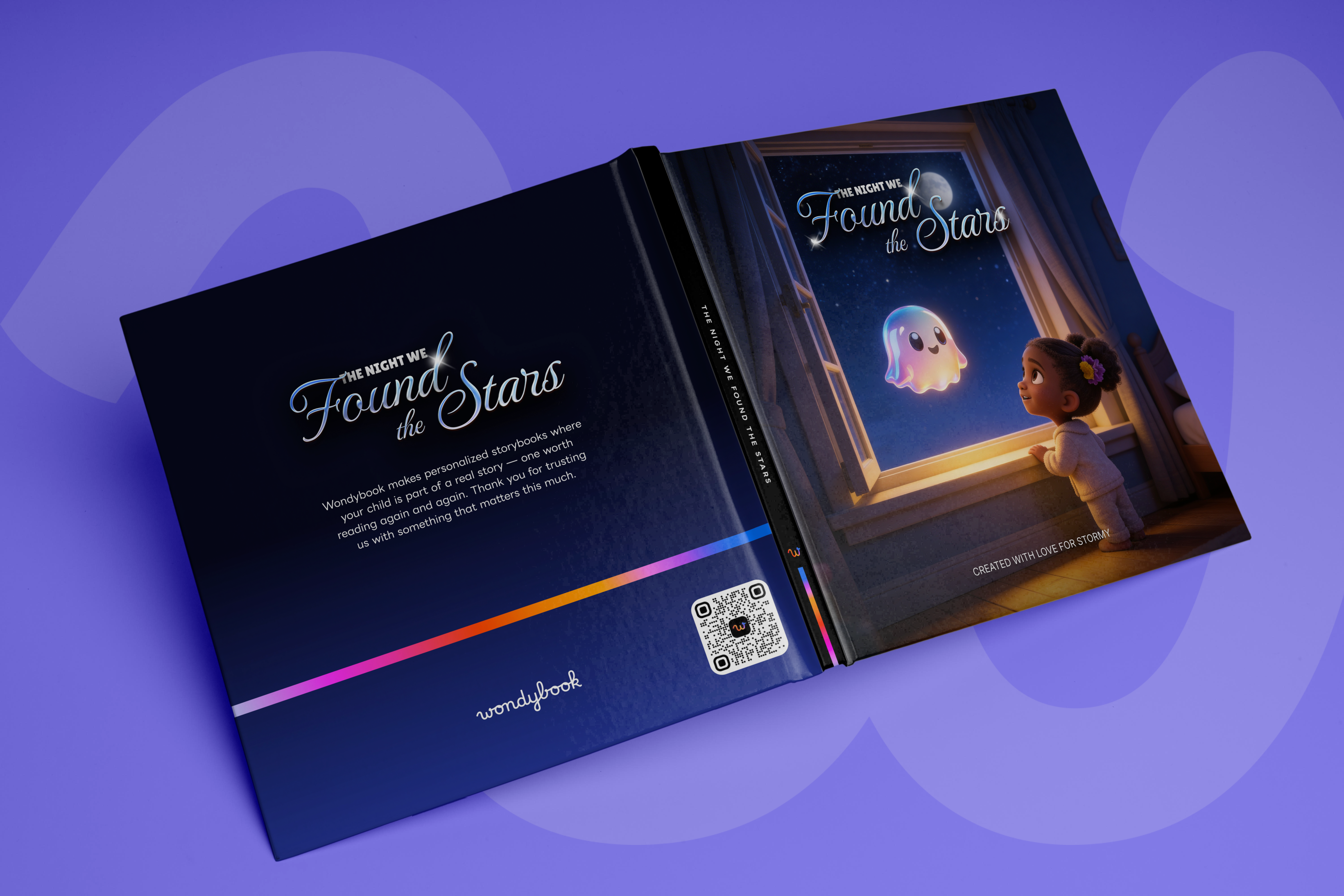 A personalised storybook open to a bedtime scene